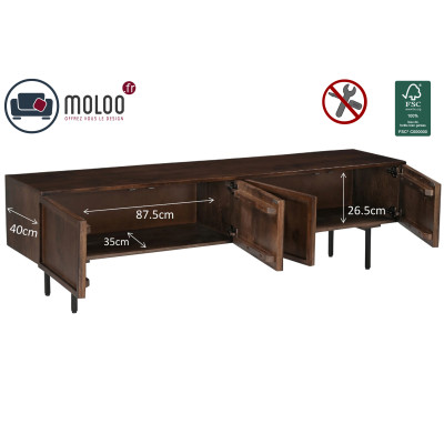 QUADRO-4-türiges TV-Möbel L.180 cm aus walnussfarbenem Mangoholz
