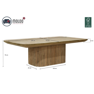 PIANA-Mesa de comedor rectangular 8/10 p, L.230 cm, en Teca reciclada