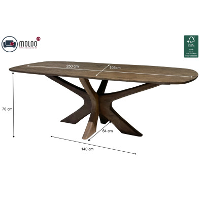 EPSYLON-Tavolo da pranzo ovale per 10/12 persone, L.250 cm in legno massello