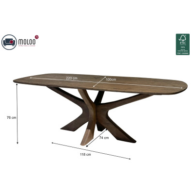 EPSYLON-Table à manger Ovale 8/10 personnes, L.220 cm, bois massif
