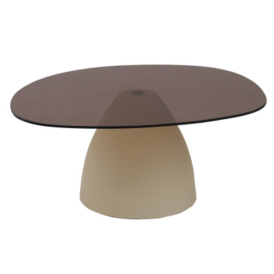 DILLON-Table basse ovale 76 cm en métal ivoire et verre fumé