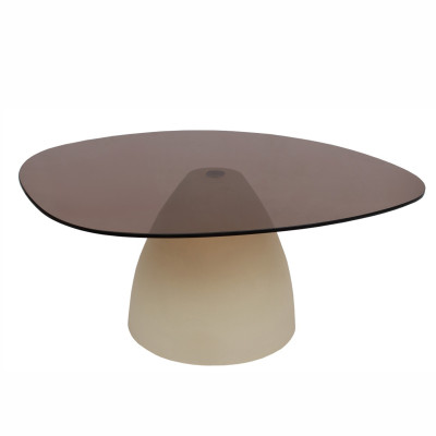 DILLON-Table basse ovale 76 cm en métal ivoire et verre fumé