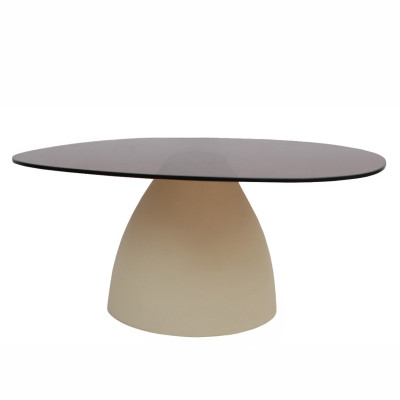 DILLON-Table basse ovale 76 cm en métal ivoire et verre fumé