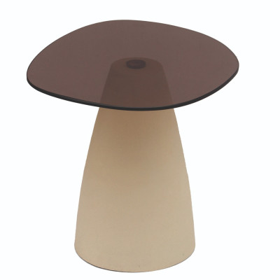 DILLON-Table basse 50 cm en métal ivoire et verre fumé