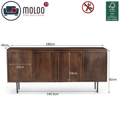 QUADRO-Sideboard 4 Türen L.180 cm aus nussbaumfarbenem Mangoholz