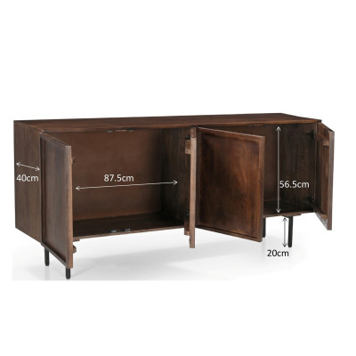 QUADRO-Sideboard 4 Türen L.180 cm aus nussbaumfarbenem Mangoholz