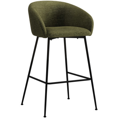 CHLOE-Fauteuil de bar en tissu Luxury Kaki et métal noir (x2)