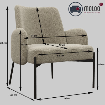 ALEX-Sillón de tela beige y metal negro