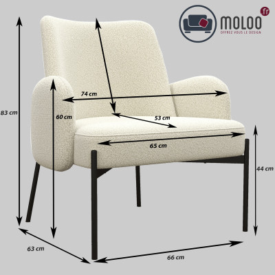 ALEX-Fauteuil en tissu bouclé Ecru métal noir