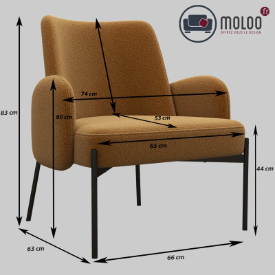 ALEX-Fauteuil en tissu bouclé Ocre et métal noir