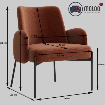 ALEX-Sillón de tela terracotta y metal negro