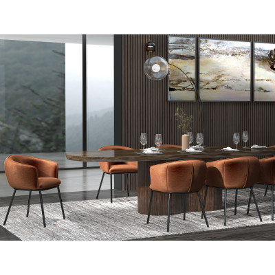 ALVIN-Fauteuil de table en tissu Retro Terracota et métal noir