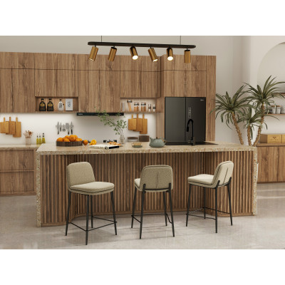 NOLAN-Chaise de bar en tissu Bouclé Grège et métal noir (x2)