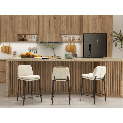 NOLAN-Chaise de bar en tissu Bouclé Lin et métal noir (x2)