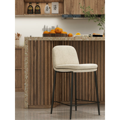 NOLAN-Chaise de bar en tissu Bouclé Lin et métal noir (x2)