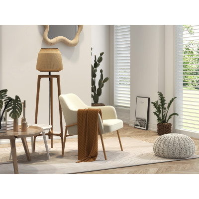 LAYTON-Poltrona bouclé ecrù e metallo effetto rovere