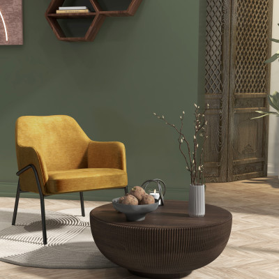 LAYTON-Sillón lounge, Tela  mostaza y metal negro mate