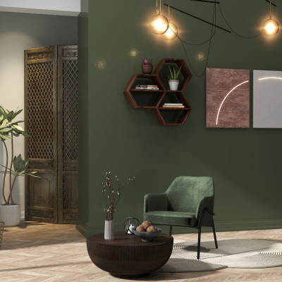 LAYTON-Poltrona lounge, tessuto verde e metallo nero opaco