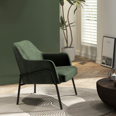 LAYTON-Poltrona lounge, tessuto verde e metallo nero opaco
