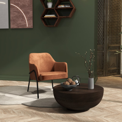 LAYTON-Poltrona lounge, tessuto Terracotta e nero opaco