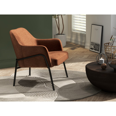 LAYTON-Sillón lounge, Tela  Terracota y metal negro mate