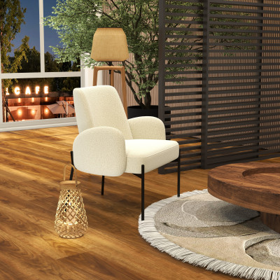 ALEX-Sillón de tela ecru y metal negro