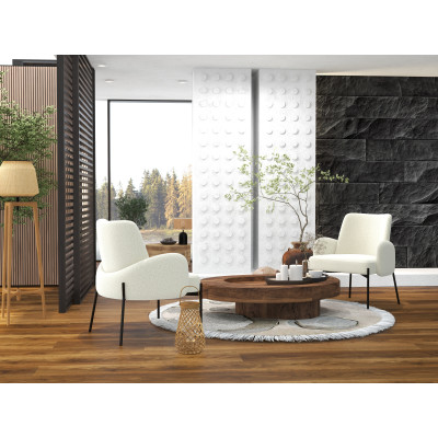 ALEX-Fauteuil en tissu bouclé Ecru métal noir