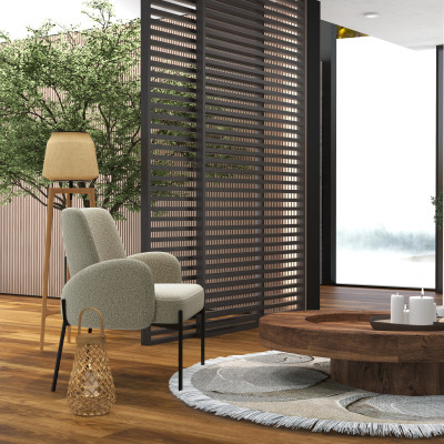 ALEX-Sillón de tela beige y metal negro