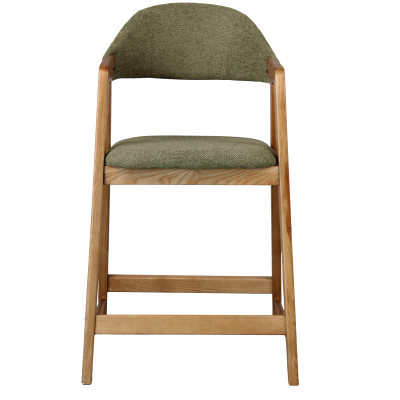 CAMILLE-Silla de bar, tela verde y fresno natural (x2)