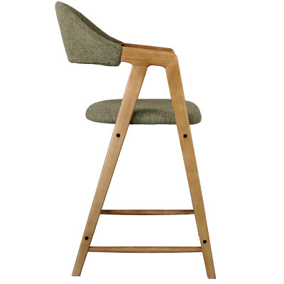 CAMILLE-2er Set Barstuhl, grüner Stoff und Esche Natur