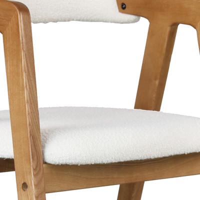 CAMILLE-Chaise de bar en tissu Curly Ecru et Frêne naturel (x2)