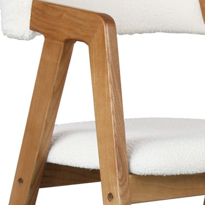 CAMILLE-Chaise de bar en tissu Curly Ecru et Frêne naturel (x2)