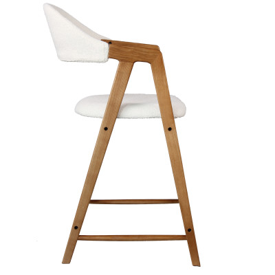 CAMILLE-Chaise de bar en tissu Curly Ecru et Frêne naturel (x2)