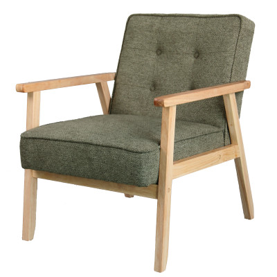 DOUGLAS-Sillón de tela verde y madera natural