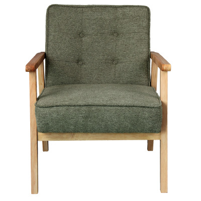 DOUGLAS-Sillón de tela verde y madera natural