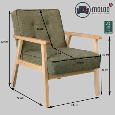 DOUGLAS-Sillón de tela verde y madera natural