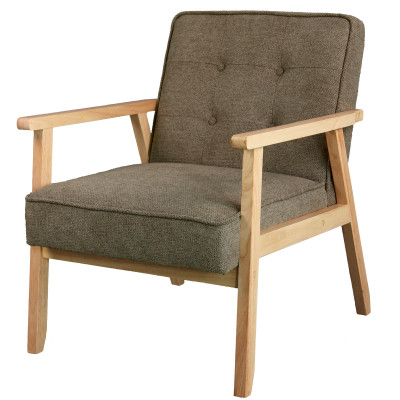 DOUGLAS-Poltrona in tessuto marrone e legno naturale