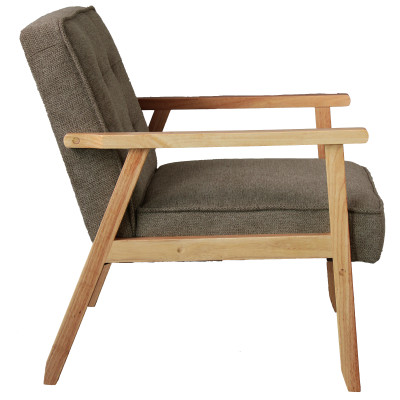 DOUGLAS-Sillón de tela marrón y madera natural