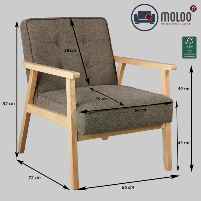 DOUGLAS-Sillón de tela marrón y madera natural