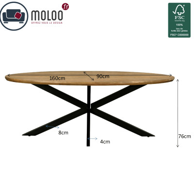 MACY-Mesa de comedor ovalada para 6 L160, madera y acero