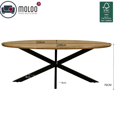 MACY-Table à manger ovale 8/10 personnes L.210 cm, Manguier et métal