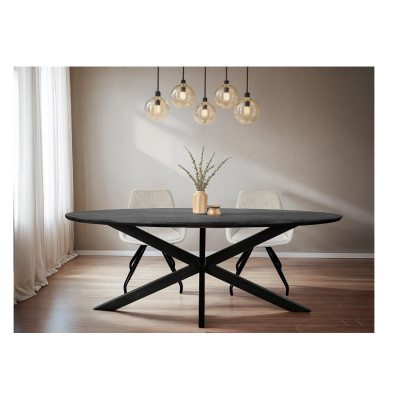 MACY-Table à manger ovale 8/10 personnes L.240 cm, Manguier noir