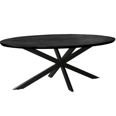 MACY-Mesa de comedor ovalada para 8/10 personas L.240 cm, madera de mango negro