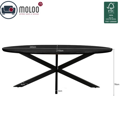 MACY-Mesa de comedor ovalada para 8/10 personas L.240 cm, madera de mango negro