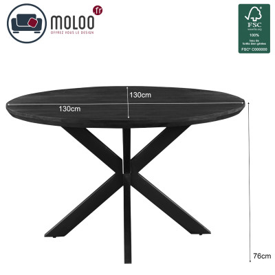 MACY-Table à manger Ronde 4 personnes, D.130 cm, Manguier noir
