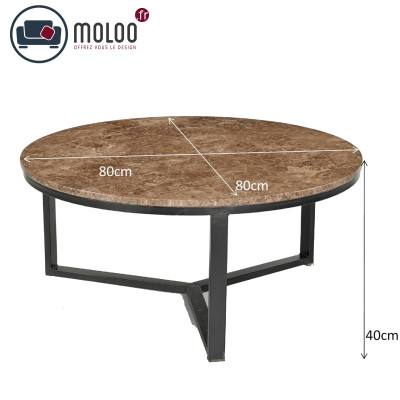 MILANO-Table basse ronde D.80 cm en Marbre emperador et métal noir