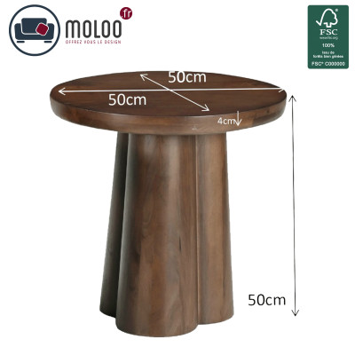 FIGARI-Table basse ronde D.50 cm en Manguier massif teinté noyer