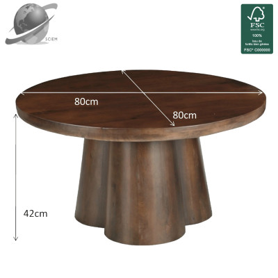 FIGARI-Table basse ronde D.80 cm en Manguier massif teinté noyer