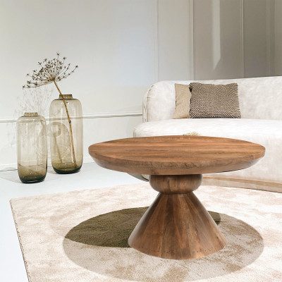 BOMBAY-Table basse ronde Diam80 cm en bois de Manguier massif