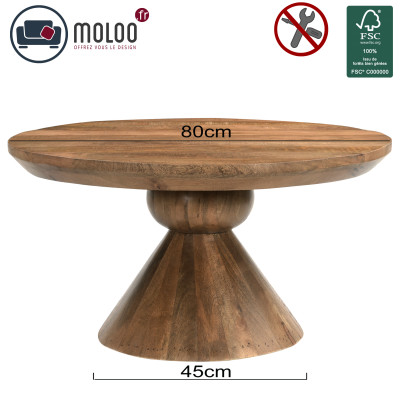 BOMBAY-Table basse ronde Diam80 cm en bois de Manguier massif